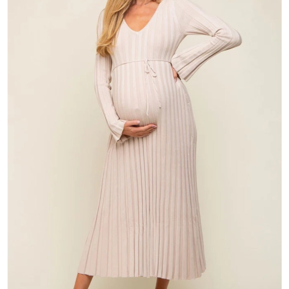 Pinkblush Taupe Ribbed Maternity Knit Maxi Dress - Size Small